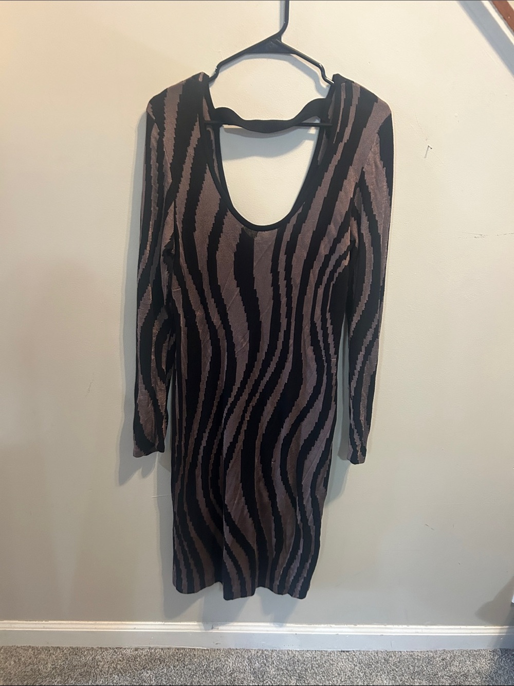H&M Black and Brown Zebra-Print Scoop-Back Long Sleeve mini Dress